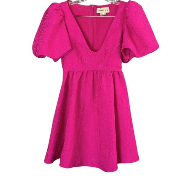Sachin & Babi Puff-Sleeve Taffeta Mini Dress Woman's XS A-Line V-Neck Flirty NEW - Picture 2 of 8